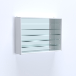 Витрина настенная №203-6Г открытая зеркальная с пятью полками из стекла, Белый