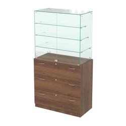 Прилавок с тремя стеклянными полками и выдвижными ящиками Селена-103, Орех