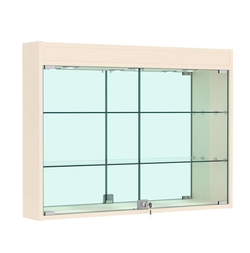 Витрина настенная №3-4А зеркальная с двумя широкими полками и фризом, Крем Вайс