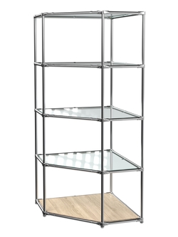 Угловой стеллаж Хром №1 с полками Стекло 6 мм, Дуб Сонома