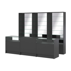 Комплект стеллажей со стеклянными полками U-6 №12-2 и прилавков ЭК-02, Черный