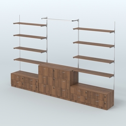 Система Neo Fix №5 с П-образным поручнем, полками из ДСП и тумбами T-14 и Т-13, Орех