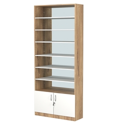 Стеллаж из ДСП с 6-ю полками 300x900 мм серии LEVEL-6 №12-2 (З/C - ЗЕРКАЛО), Дуб Канзас коричневый + Белый