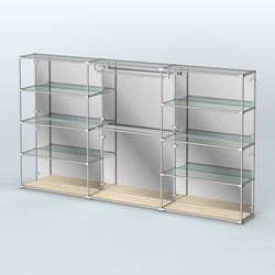 Торговая система ХРОМ (задняя стенка - зеркало) 3600 мм с прозрачными полками и поручнями №1, Дуб Сонома