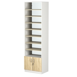 Стеллаж из ДСП с 7-ю полками 400x600 мм серии LEVEL-7 №7-1 (З/C - СТЕКЛО), Белый + Дуб Сонома