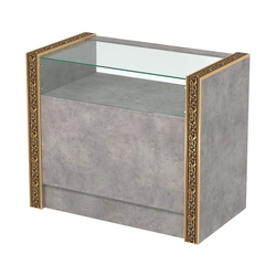 Недорогой прилавок с большим накопителем и декоративными молдингами №ПДМ-2-900, Бетон Чикаго светло-серый F186 ST9