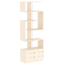 Стеллаж серии КУБ S-образный №4 с четырьмя выдвижными ящиками в накопителе, Крем Вайс