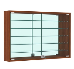 Витрина настенная №3-6А широкая зеркальная с пятью стеклянными полками, Орех