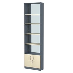 Стеллаж из ДСП с 4-мя полками 200x600 мм серии LEVEL-4 №3-2 (З/C - ЗЕРКАЛО), Темно-серый + Крем Вайс