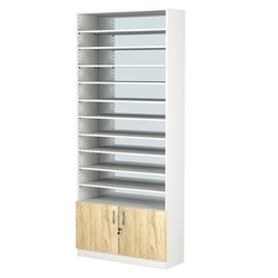 Стеллаж из ДСП с 10-ю полками 300x900 мм серии LEVEL-10 №12-2 (З/C - ЗЕРКАЛО), Белый + Дуб Сонома