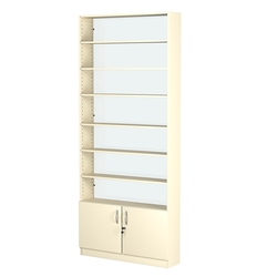 Стеллаж из ДСП с 6-ю полками 200x900 мм серии LEVEL-6 №10-1 (З/C - СТЕКЛО), Крем Вайс