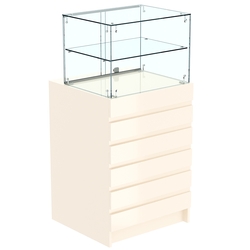 Торговый прилавок со стеклянной надставкой и фасадными панелями №5Э-01, Крем Вайс