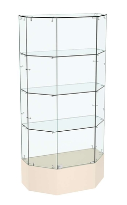 Стеклянная витрина Истра с тремя полками и подиумом Трапеция №809, Крем Вайс