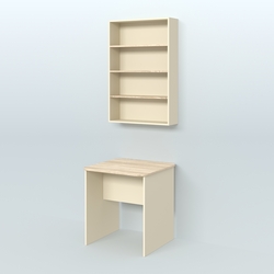 Распаковочный квадратный стол с антресолью для аптеки Р-01, Крем Вайс и Дуб Сонома U2236-5