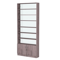 Стеллаж из ДСП с 6-ю полками 200x900 мм серии LEVEL-6 №10-1 (З/C - СТЕКЛО), Ясень Анкор темный