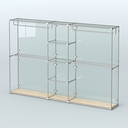 Торговая система ХРОМ (задняя стенка - стекло) 3030 мм с прозрачными полками и поручнями №4, Дуб Сонома