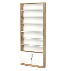 Стеллаж из ДСП с 6-ю полками 150x900 мм серии LEVEL-6 №9 (З/C - ДВП), Дуб Канзас коричневый + Белый