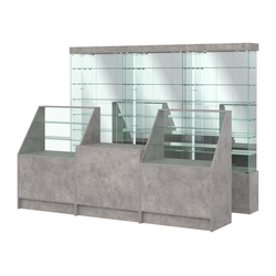 Комплект стеклянных витрин ИС-32 и прилавков ЭК-7, Бетон Чикаго светло-серый F186 ST9