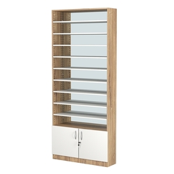 Стеллаж из ДСП с 9-ю полками 250x900 мм серии LEVEL-9 №11-2 (З/C - ЗЕРКАЛО), Дуб Канзас коричневый + Белый