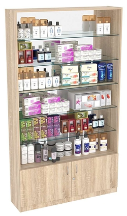 Витрина СЭСП-О №1-1-300 (З/C - Зеркало) со стеклянными полками, Дуб сонома