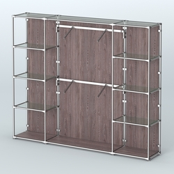 Торговая система ХРОМ (задняя стенка - ДСП) 2430 мм с прозрачными полками и поручнями №7, Ясень Анкор темный