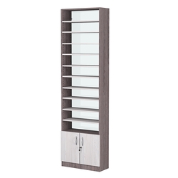 Стеллаж из ДСП с 10-ю полками 250x600 мм серии LEVEL-10 №4-1 (З/C - СТЕКЛО), Ясень Анкор темный + Ясень Анкор светлый