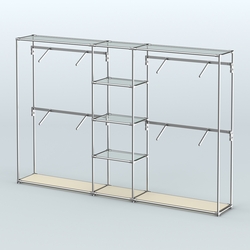 Торговая система ХРОМ без ДСП 3030 мм с прозрачными полками и поручнями №8, Крем Вайс