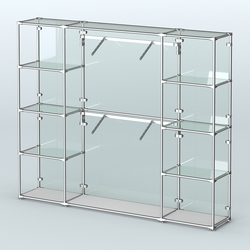 Торговая система ХРОМ (задняя стенка - стекло) 2430 мм с прозрачными полками и поручнями №7, Серый