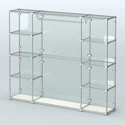 Торговая система ХРОМ (задняя стенка - стекло) 2430 мм с прозрачными полками и поручнями №3, Белый