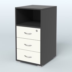 Тумба приставная 3 ящика с нишей, Черный + Белый