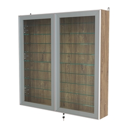 Витрина настенная №4-5А с девятью прозрачными полками серии Collecto, Дуб Канзас коричневый