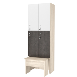 Шкаф для раздевалок с задвижной скамейкой КОМБО-Дуо №2-2, Дуб сонома+ Дуб Венге + Белый