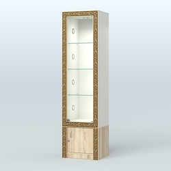 Витрина с декором и накопителем №ВБА-2С, Белый + Дуб Сонома