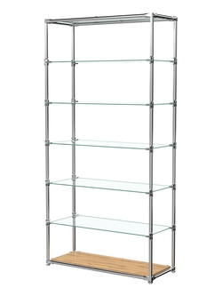 Пристенный торговый стеллаж ЛАЙТ с широкими стеклянными полками №3, Дуб Золотистый