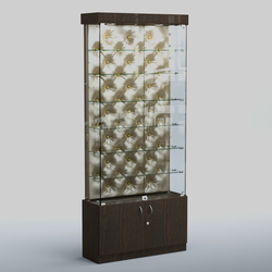Высокая стеклянная витрина КАПИТОНЕ №31, Дуб Венге + Экокожа золотистая