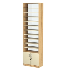 Стеллаж из ДСП с 10-ю полками 300x600 мм серии LEVEL-10 №5-2 (З/C - ЗЕРКАЛО), Дуб Золотистый и Крем Вайс