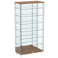 Витрина РОНДО с регулировочными полками №4-6-РЕГ на ножках (задняя стенка зеркало), Орех