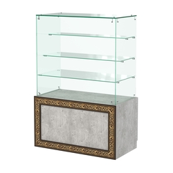 Стеклянный прилавок с декором и тремя прозрачными полками №СПБА-201, Метрополитан Грей