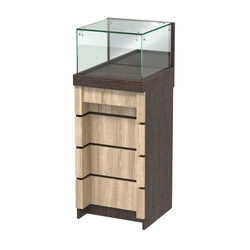 Торговый прилавок с утопленным фасадом и выдвижной зеркальной панелью №УФ-1-450, Дуб Венге + Дуб Сонома