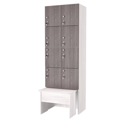 Шкаф для раздевалок с задвижной скамейкой КОМБО-Квартет №2-2, Ясень Анкор светлый + Ясень Анкор темный