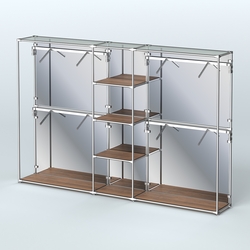 Торговая система ХРОМ (задняя стенка - зеркало) 3030 мм с полками ДСП и поручнями №8, Орех