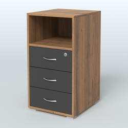 Тумба приставная 3 ящика с нишей, Орех + Черный