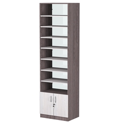 Стеллаж из ДСП с 7-ю полками 400x600 мм серии LEVEL-7 №7-1 (З/C - СТЕКЛО), Ясень Анкор темный + Ясень Анкор светлый