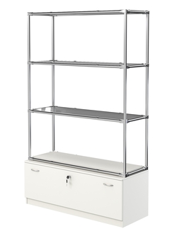 Хромированный стеллаж с тонированными полками №3 с тумбой Т-11, Белый