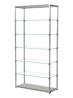 Пристенный торговый стеллаж ЛАЙТ с широкими стеклянными полками №3, Метрополитан Грей