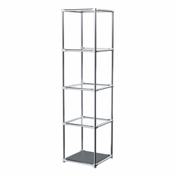 Торговый хромированный стеллаж с прозрачными полками №1, Темно-Серый