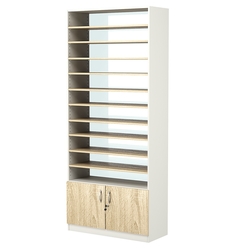 Стеллаж из ДСП с 10-ю полками 350x900 мм серии LEVEL-10 №13-1 (З/C - СТЕКЛО), Белый + Дуб Сонома