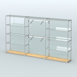 Торговая система ХРОМ (задняя стенка - стекло) 3600 мм с прозрачными полками и поручнями №6, Дуб Золотистый