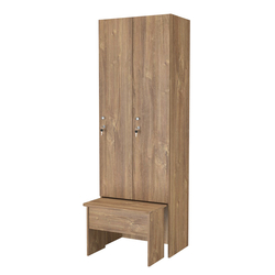 Шкаф для раздевалок с задвижной скамейкой КОМБО-Соло №2-2, Дуб Канзас коричневый