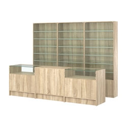 Комплект витрин с наклонными полками SL-6 №12 и прилавков ЭК-2, Дуб сонома